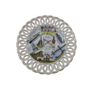 Vintage ESD Japan Nova Scotia Souvenir Plate‎ Hand Painted Reticulated Gold Trim